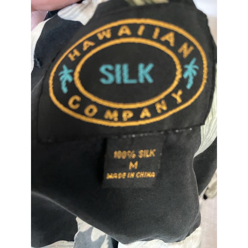 Hawaiian Silk Company Silk Shirt Button Up Short Sleeve Sz M Beach Black - Picture 2 of 7